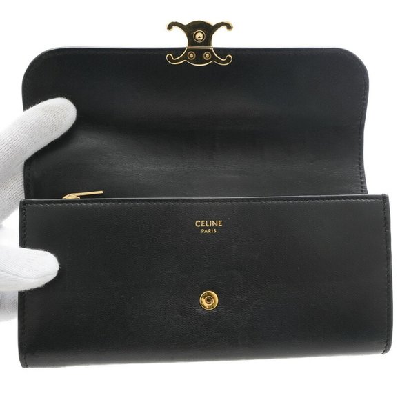 CELINE Triomphe Large Wallet Long Shiny Calfskin Black 10E313 - Picture 4 of 8